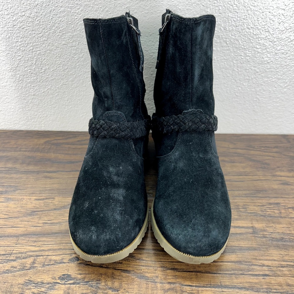 Teva Womens Boots Size 6.5 De La Vina Black Suede Zip Braided Strap Buckle